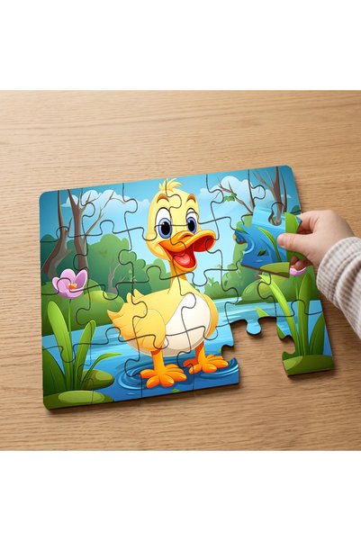 puntodizayn 24 Piece Wooden Children's Puzzle with Cute Yellow Duck Design on...