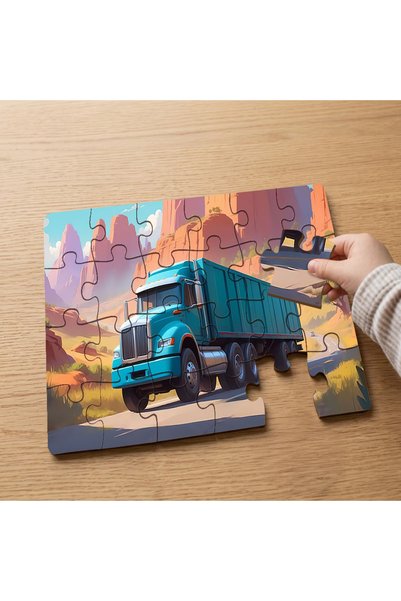 puntodizayn 24 Piece Wooden Children's Puzzle with Blue Truck Design Mpk1154