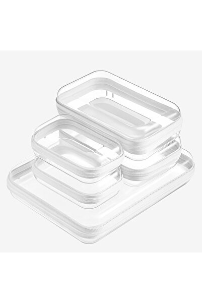 GENERAL 5 Pack Clear Hard Shell Zipper Case, 1 Large 2 Small 2 Extra Small Di...