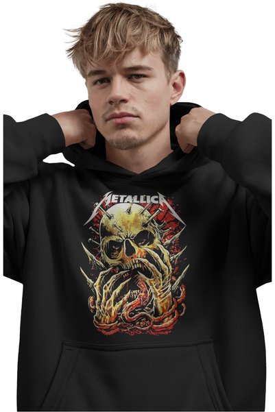 SEVBANO Hanorac premium oversize unisex cu imprimeu frontal Metallica Rock Me...