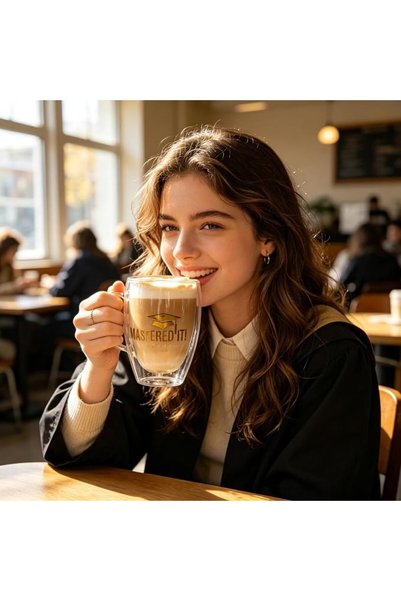 Generic "Mastered It!" Graduation Mug with Gold Print, كوب قهوة زجاجي مزدوج ا...