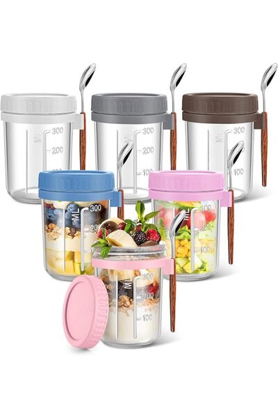 NIUBIER Glass Jars, 6 Pack Oats Containers with Lids and Spoons, 360ml/12oz G...