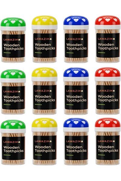 Lawazim Toothpicks - Double-Points Natural Wooden Toothpicks with Clear Plast...