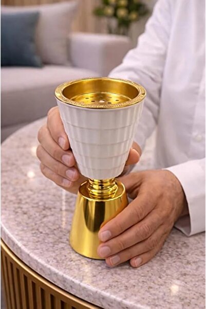 Generic مبخرة فاخرة، تصميم أنيق، باللونين الأبيض والذهبي، للاستخدام اليومي وا...