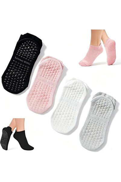 Duomama 4 Pairs Non-Slip Pilates Socks - Gripper Yoga Socks for Women - Anti-...