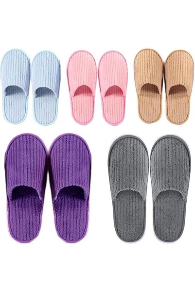 TERRIFI 5 Pairs Spa Slippers, Non Slip Disposable Slippers For Guest, Washabl...