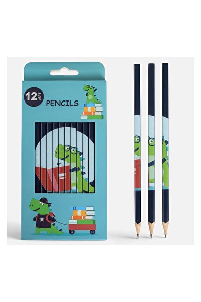 OEM Set 12 Creioane Pătrate HB cu Dino în Cutie, pentru Școală și Desen