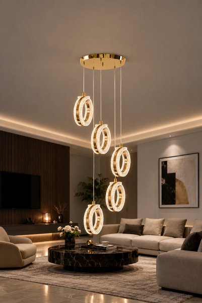 MARKATECH Tetra Gold 5'li Kumandalı Dimmerli 3 Renk LED Sarkıt Avize