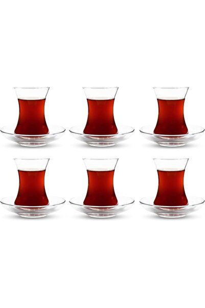 UMS طقم أكواب شاي تركية - تصميم نحيف الخصر وقاعدة سميكة تمنع تبريد الشاي، سهل...