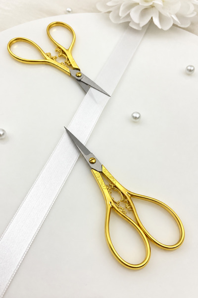 ZEYMERADE مقص ذهبي للوعد والخطوبة، مقص تزيين الشريط الزخرفي، مقص خاص للاحتفال...