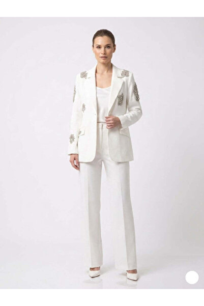 Bellissima White Orchid Embellished Blazer & Trouser Set