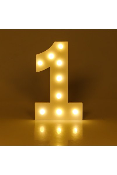 DD SHOP Decoratiune din Lemn Numarul 1 Alb cu 9 becuri LED - 18x2x30cm