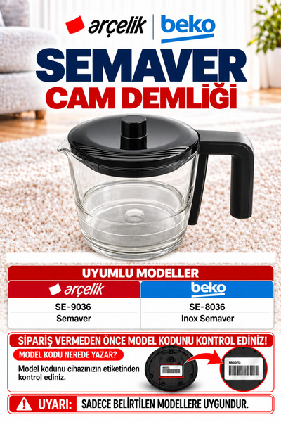 ÖZ BEYAZ EŞYA ARÇELİK SE 9036 -BEKO- 8036SEMAVER CAM DEMLİK KAPAK /FİLİTRESİZ)