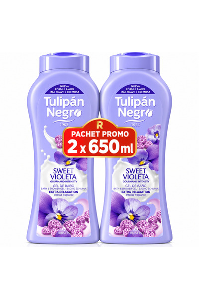 Tulipan Negro Pachet 2x650 ml Tulipán Negro Sweet Violeta Gel de Duș și Baie,...