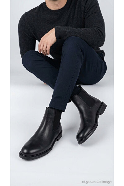 Eysha Men's Genuine Leather Boots Classic Chelsea Side Elastic Stitched Sole ...