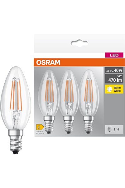 OEM Set 3 becuri LED OSRAM filament, E14, 4W, 470lm, lumina calda
