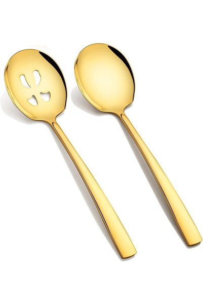 TERRIFI Extra Large 11.7-Inch Gold Serving Spoon Set, 18/8 Stainless Steel Sl...