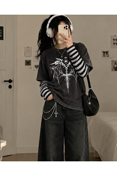 Toum Tricou oversize vintage, unisex, lavabil, cu mâneci false și imprimeu Go...