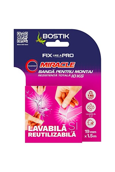OEM BOSTIK επαναχρησιμοποιούμενη διπλής όψης αυτοκόλλητη ταινία, 19mm x 1.5m,...