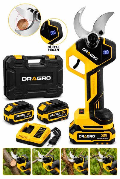 Dragro Profesyonel 50 Mm 21v Çift Akülü Ağaç Odun Dal Kesme Makinası Şarjlı D...