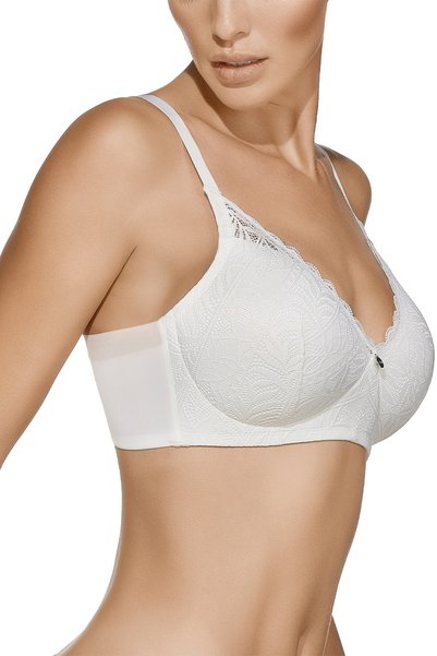 SELENE Sutien de damă căptușit, din dantelă și tul, fără armătură, alb.