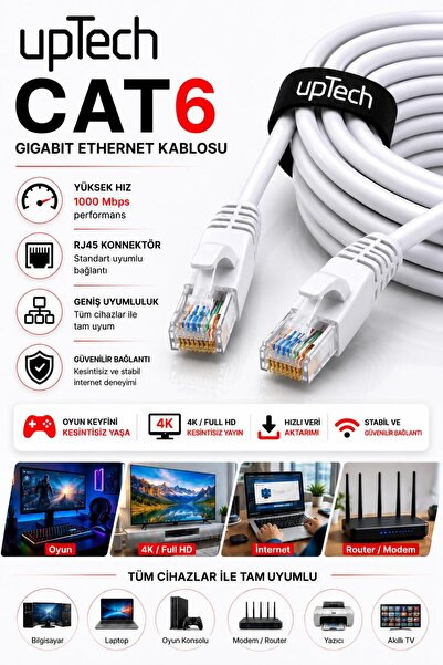 upTech Cat6 Ethernet Cable 15 Meters Rj45 Lan Internet Modem Router Computer Cable