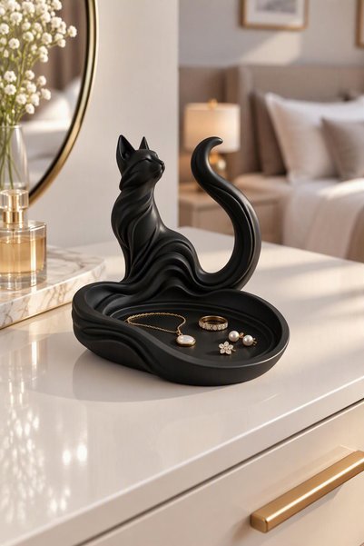 ki-nua studio Kedi Figürlü Dekoratif Takı Tabağı, Dekoratif Anahtarlık | 15 cm