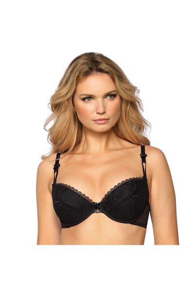 Roza Sutien push-up de damă din satin cu dantelă, broderie și bureți negri