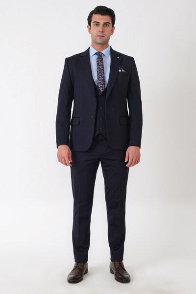 Efor Slim Fit Flexible Cotton Textured Navy Blue Vest Suit Tk 959
