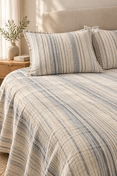 VAROL Line Çizgili Çift Kişilik Yatak Örtüsü Takımı 240×260 cm – 2 Yastık Kılıflı