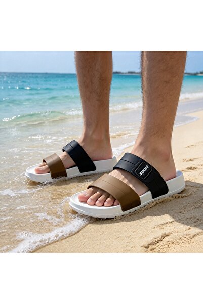 Almajeed Store Men Sport Slide Sandals Double Strap White Thick Sole Non Slip...