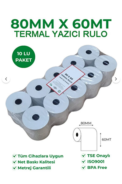 SRMATIK 80x60 Termal Rulo 1 Paket 10 Adet