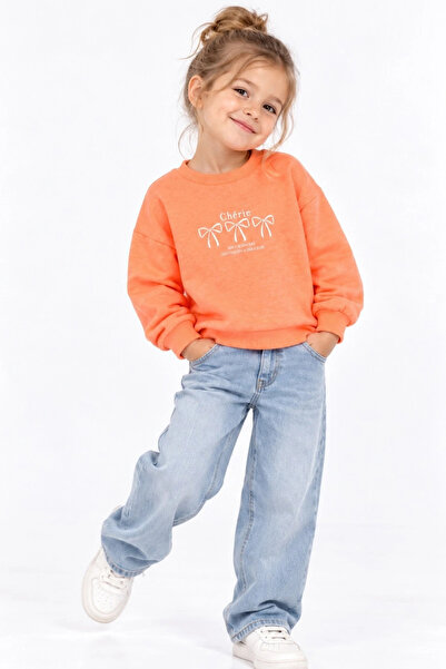 Divonette Girl's Orange Long Sleeve Sweatshirt - Basic Comfortable Sweatshirt...