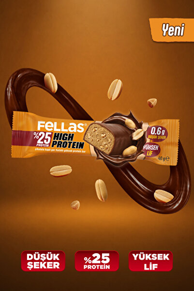 Fellas Çikolata Kaplı Yüksek Protein Bar - Yer Fıstıklı (40 g) x 12 Adet