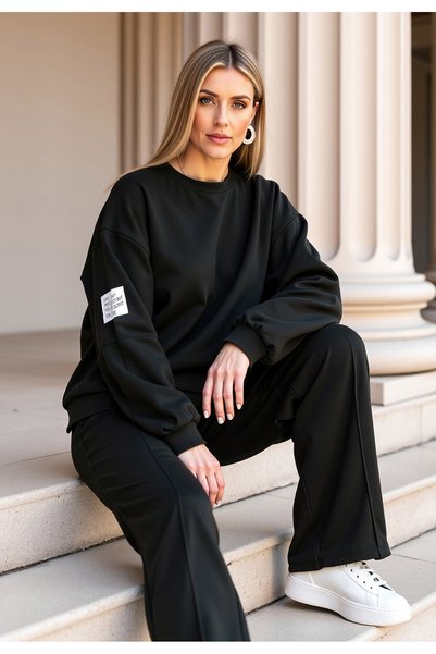 Figl Trening cu pantaloni largi - Set trening de damă - Set negru M1168