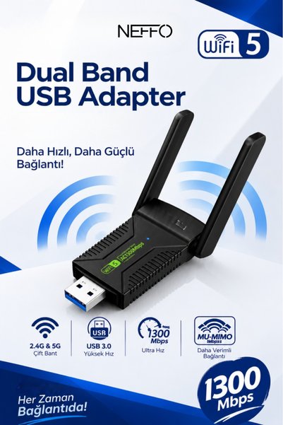 NEFFO Usb Wifi Adaptörü Kablosuz Wifi Internet Alıcı Ağ Kartı 1300 Mbps Usb 3...