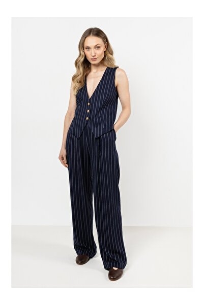 Awama Pantaloni largi din in cu o dungă subtilă, bleumarin