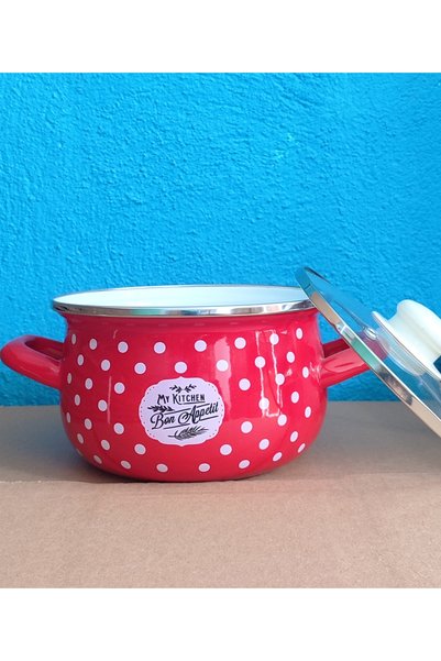 EBRULİEMAYE My Kitchen Enamel Small Pot 2 Liters 18 cm Diameter Milk Yogurt Soup Pot