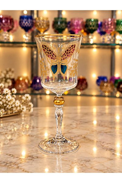 MAX PRO GLASS GOLD ŞERİTLİ KELEBEK KADEH