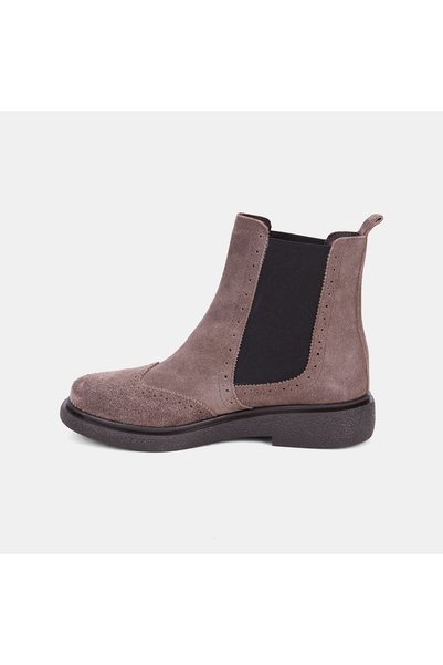 Desa Women's Mink Brogue Embroidered Suede Chelsea Boots