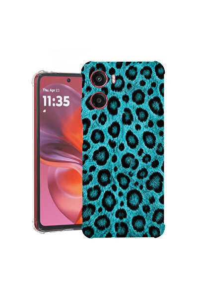 bestcase Противоударен калъф за Motorola Moto G05 / Moto E15, тюркоазен леопа...