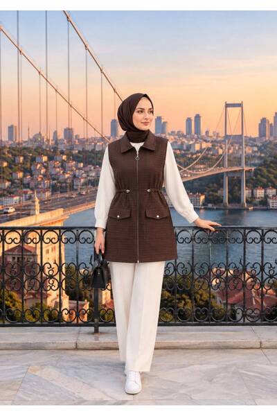 HASALL BUTİK KAPİTONE FERMUARLI CEP KAPAKLI YELEK TÜNELLİ BELDEN OTURTMA
