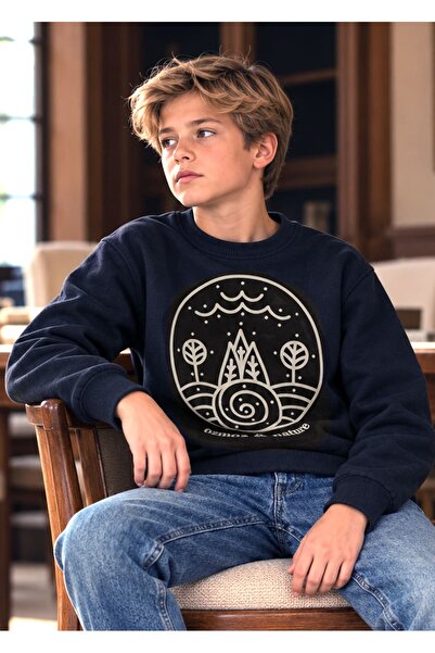 Ozmoz By Mukadder Özden Organic Graphic Printed Anthracite Winter Boys' Sweatshirt