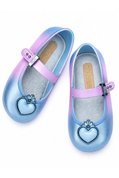 Mini Melissa Mini Mellissa Kız Çocuk Kalpli Babet Ayakkabı METALİK MAVİ