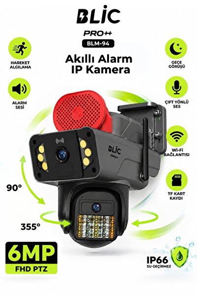 Blic PRO++ BLM-94 6 MP Çift Lensli Wi-Fi PTZ Dış Mekân IP Güvenlik Kamerası S...