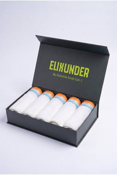 Elixunder 5'li Beyaz Renk Saf Pamuklu Erkek Boxer Premium Mıknatıslı Kutulu