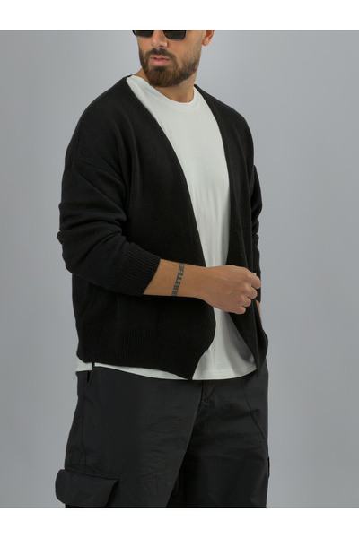 COCOPELLI Single Button Black Knitwear Men's Cardigan Coc3578