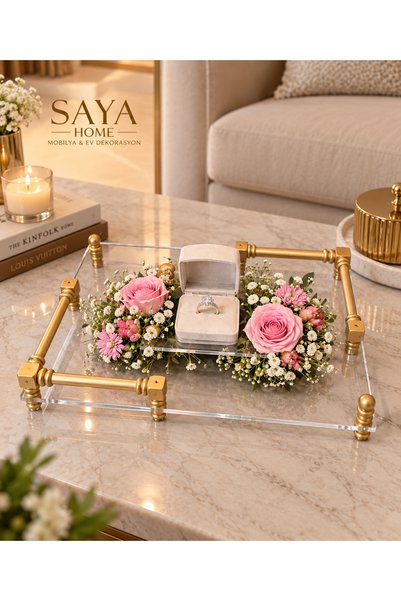 Genel Markalar SAYA HOME MAT GOLD KULPLU PLEKSİ SÖZ VE NİŞAN TEPSİSİ