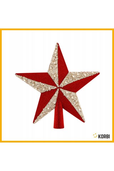Korbi Decorațiune pentru vârful bradului în formă de stea cu paiete, de culoare roșu catifea, 20 cm