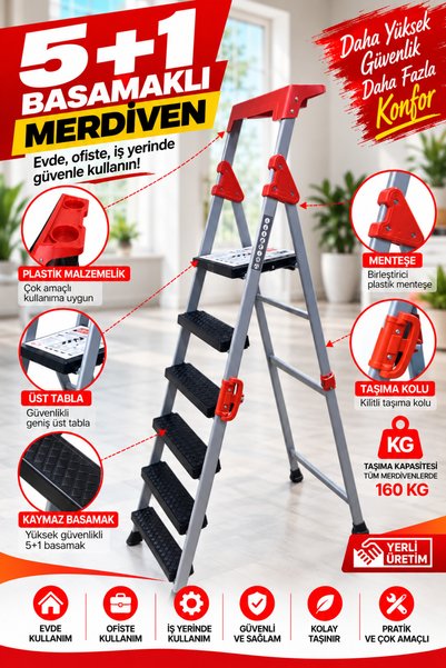 Liz GRUP 5+1 EXTRA GÜÇLÜ ÖZEL TASARIM GENİŞ PLASTİK BASAMAKLI METAL PROFİLLİ ...